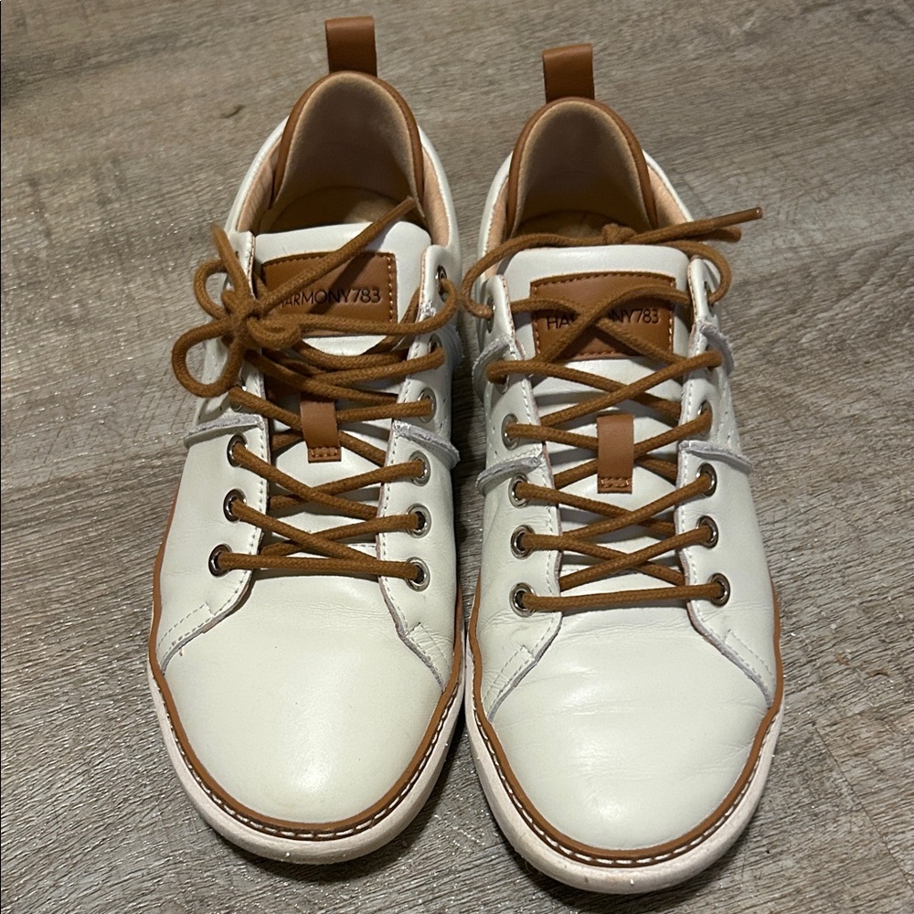 Women's White and Tan Sneakers